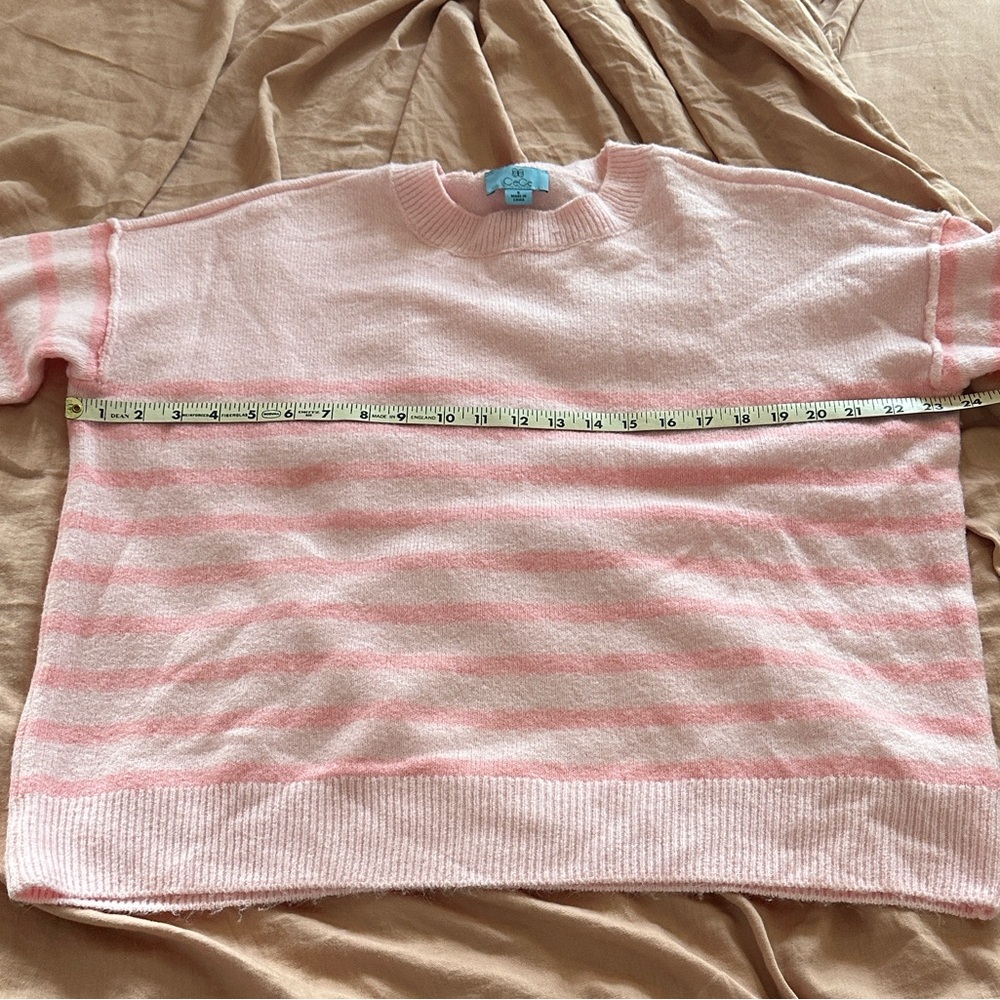 CeCe LIGHT PINK STRIPED WOMENS CREWNECK SWEATER - Picture 6 of 8